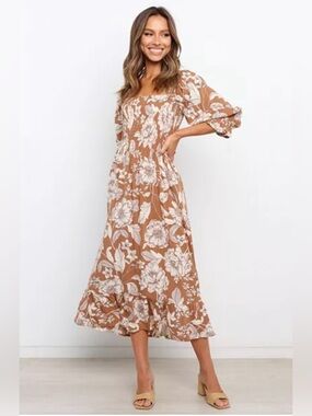 Petal & Pup Rust Brown and White Floral Maxi Dress